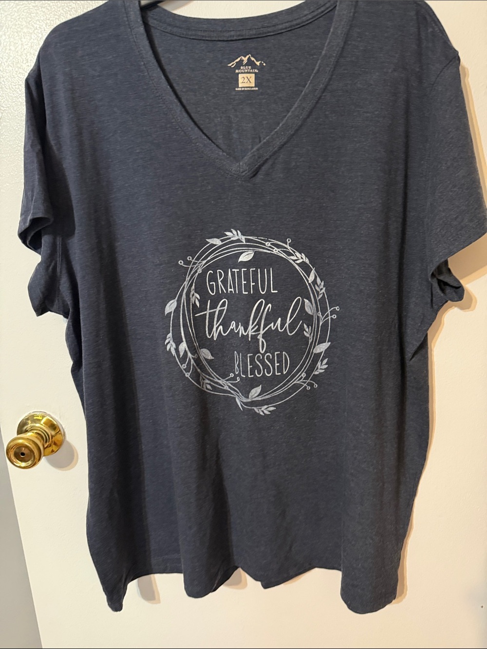 Grateful Thankful Blessed V-Neck Tee - Navy Blue